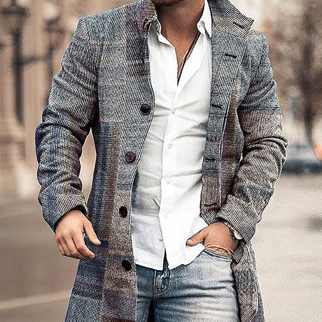 Autumn And Winter New Men's Woolen Stand Collar Medium Long Pocket Casual Coat