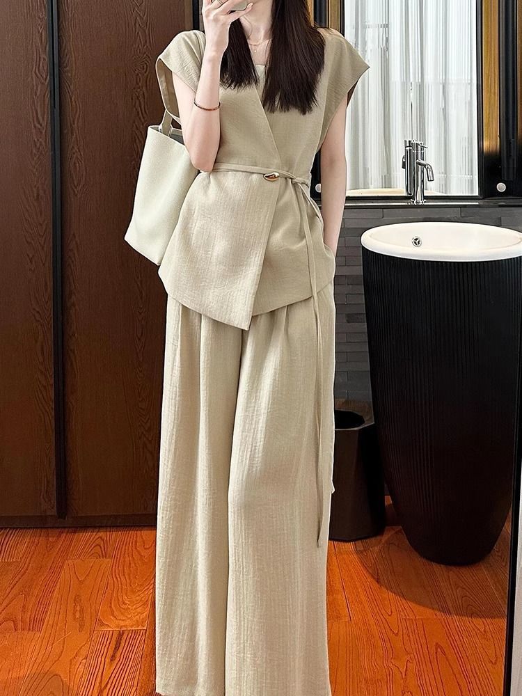 Khaki Vest Professional Suit Pants For Women