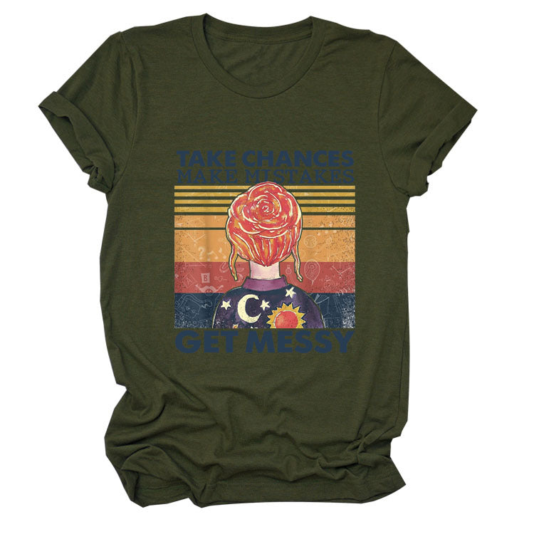 Women's Letter Printing Casual Loose Short Sleeve T-shirt
