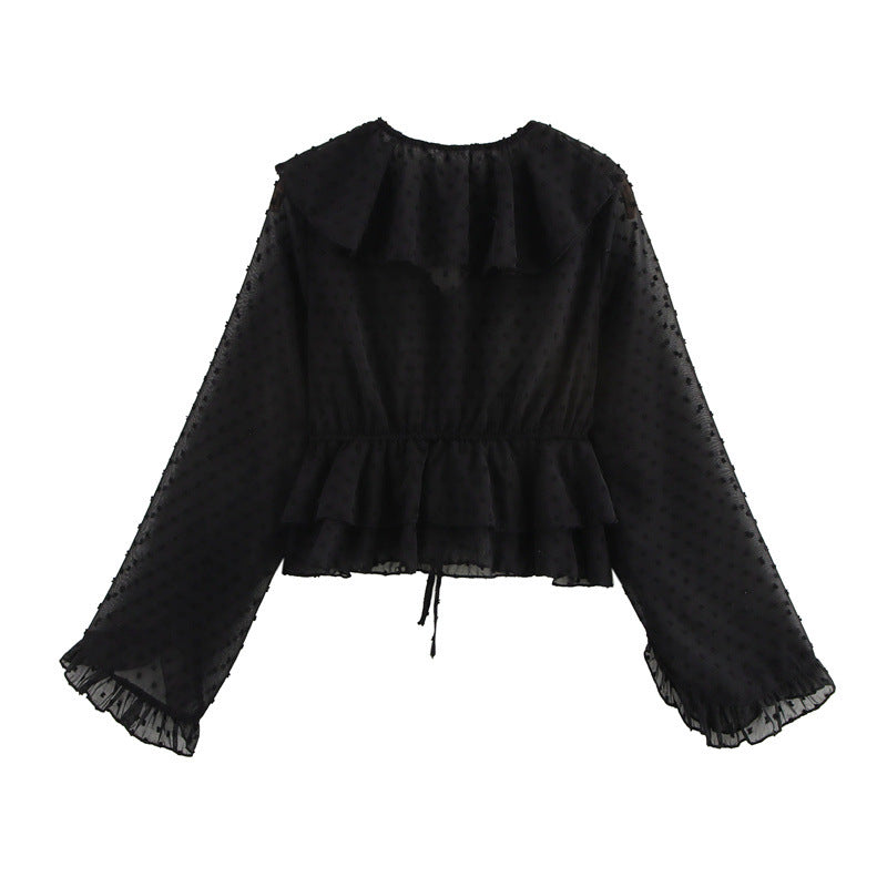 Polka Dot Laminated Decoration Tulle Shirt
