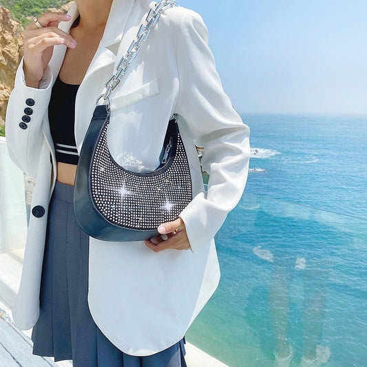 Ins Diamond-studded Armpit Baguette Korean Style Western Style Chain Messenger Bag Tide