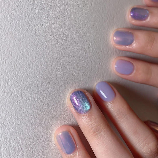Dazzling Aurora Fake Nails Blooming Manicure Short 24 Pieces