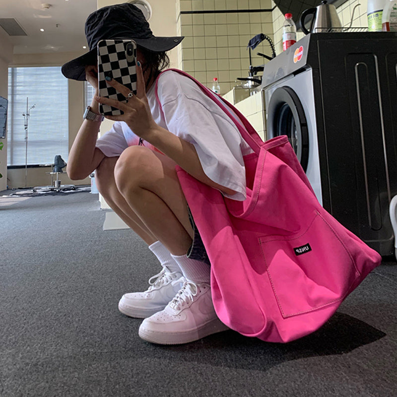 Large Capacity Solid Color One-shoulder Literary Diagonal Canvas Bag