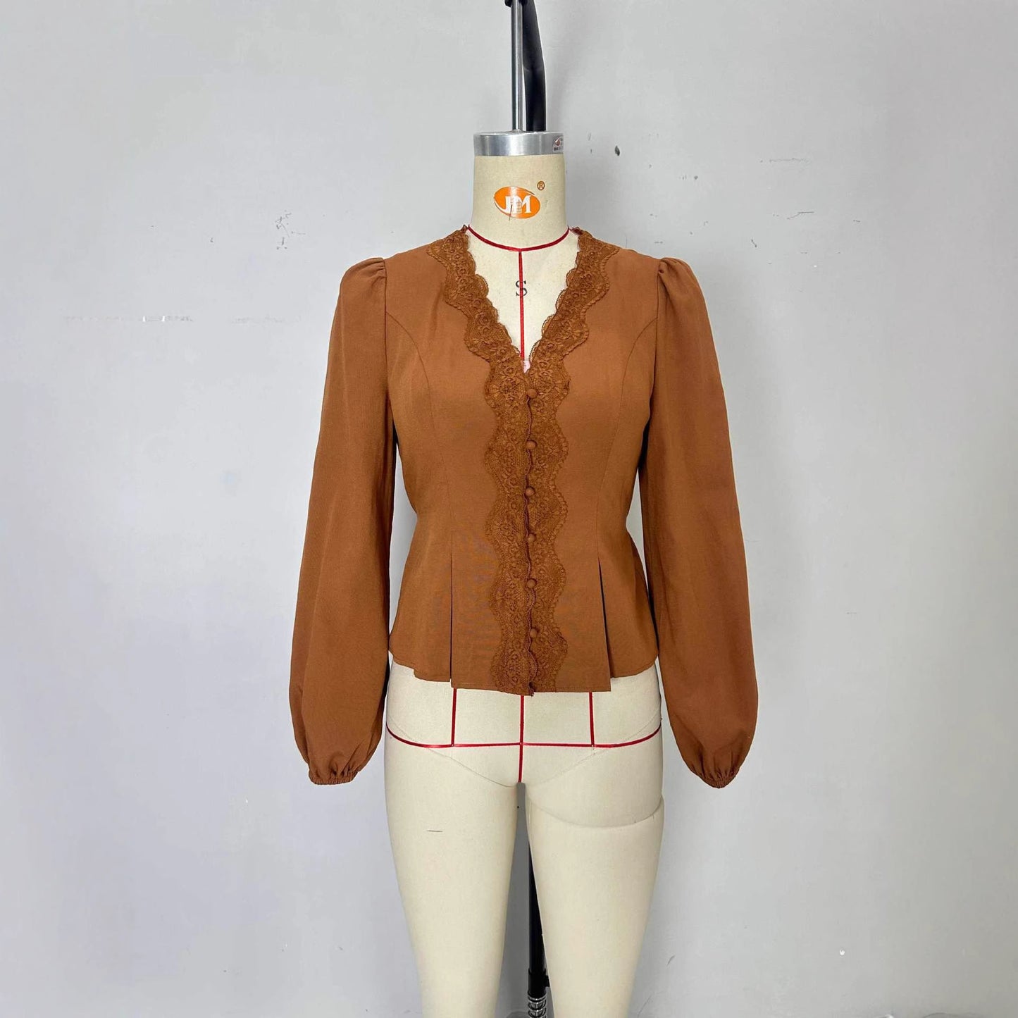 Lace-trimmed Long-sleeve Shirt With Multiple Buttons