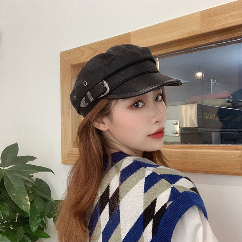 Japanese All-match Women's Matte Leather Peaked Octagonal Hat