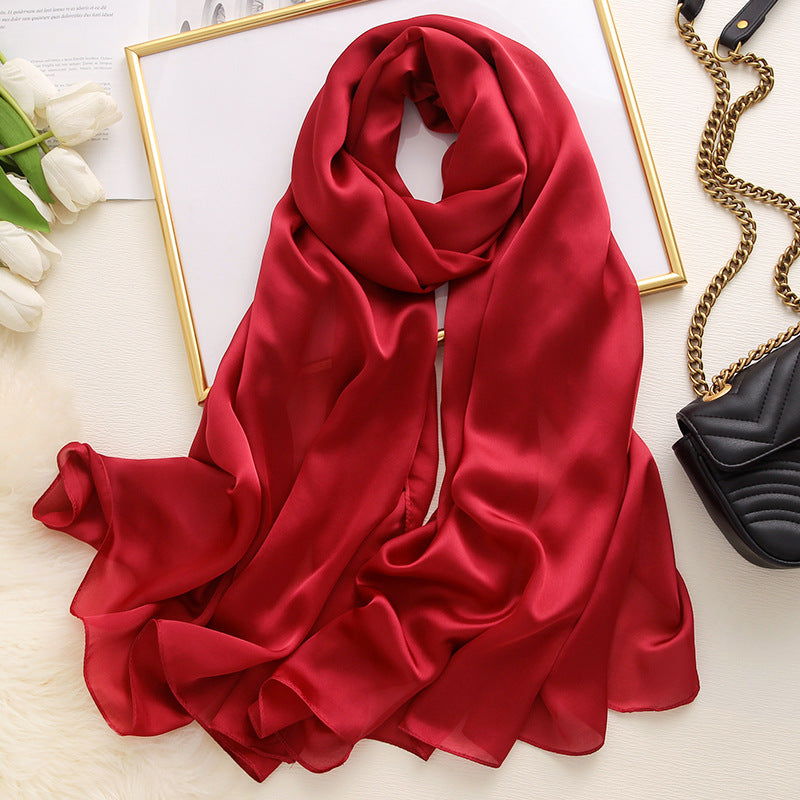 Korean style solid color ladies satin scarf