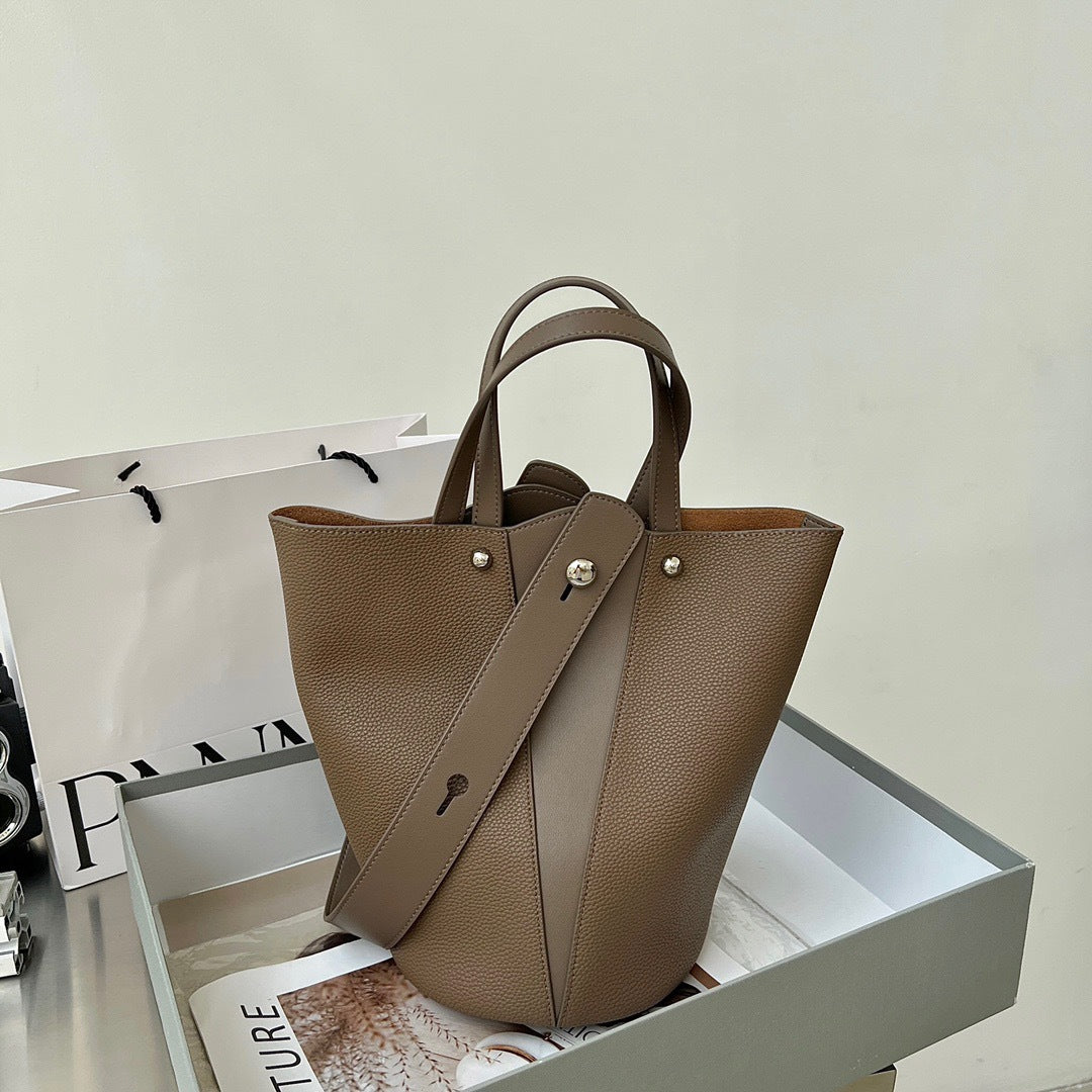 Cowhide Vegetable Basket Wind Commuter Lazy Tote Bag