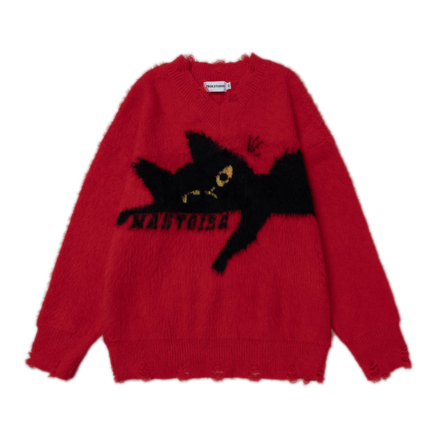 Retro Soft Glutinous Round Neck Set Idle Style Cat Loose Sweater Sweater