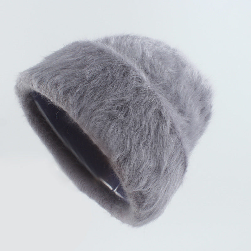 Plush and gentle rabbit hair knitted pile hat