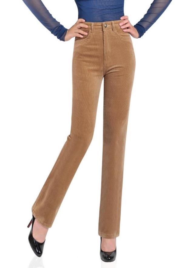 High Waist Straight Leg Corduroy Women Trousers