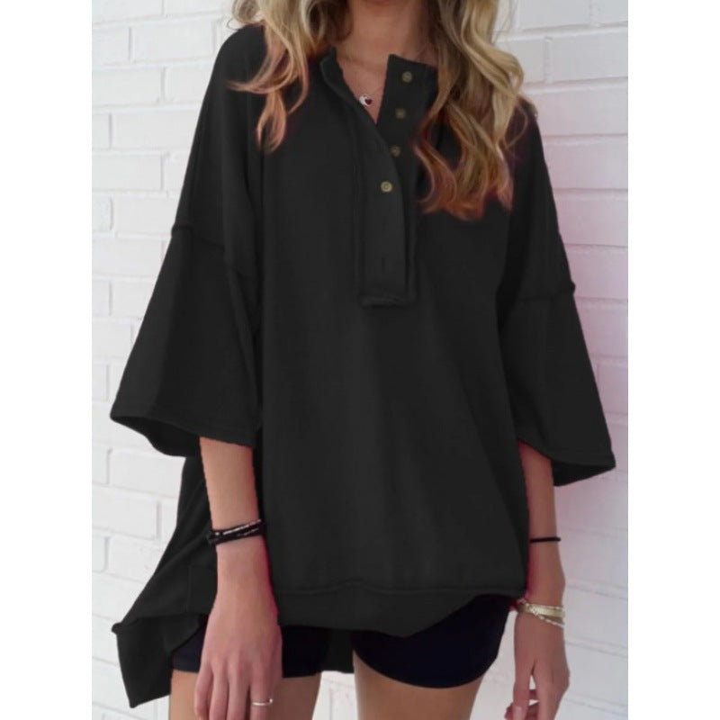 Solid Color Loose Casual Button Sweater