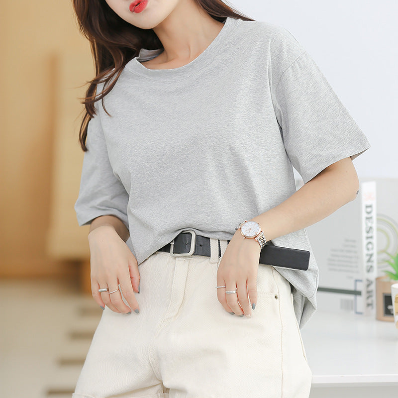 Summer Women's Pure Cotton With Chest Pad Round Neck Short Sleeve