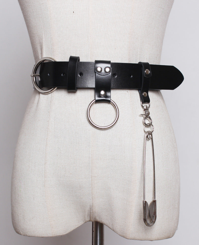 Keychain Schoolbag Pendant Big Pin Decorated Men's And Women's Leather Belt Girdle