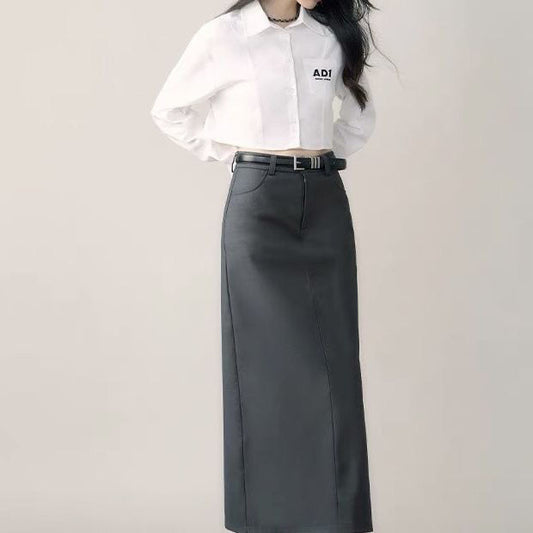 High-end Gray Suit Skirt Long