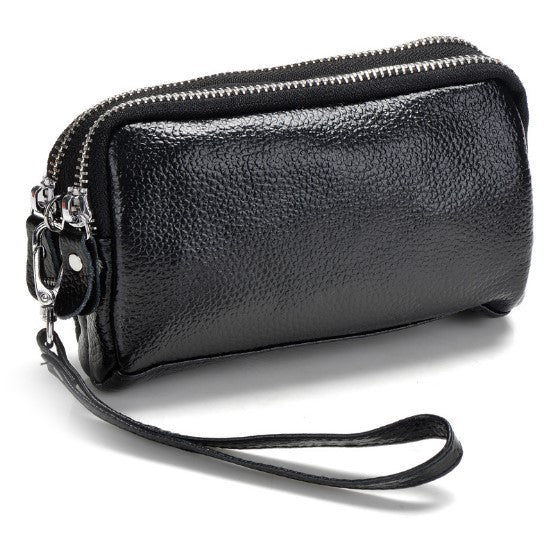 Cowhide double zipper small lady pocket handbag mini mobile bag