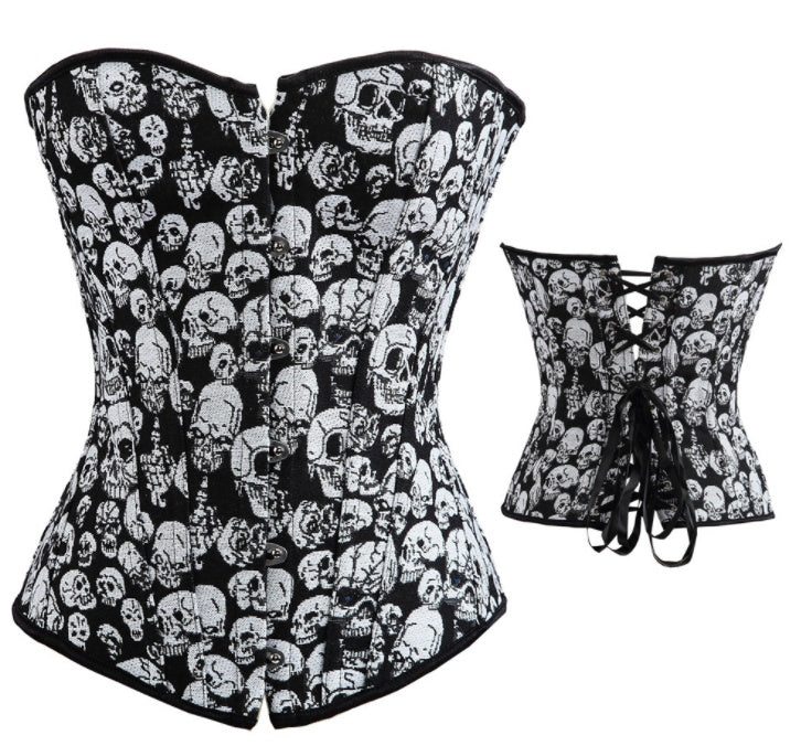 Gothic Women's Corset and Bustier sexy Skull Costume Top Showgirl hot Clubwear Shirt Lace up Boned Plus Size S-6XL