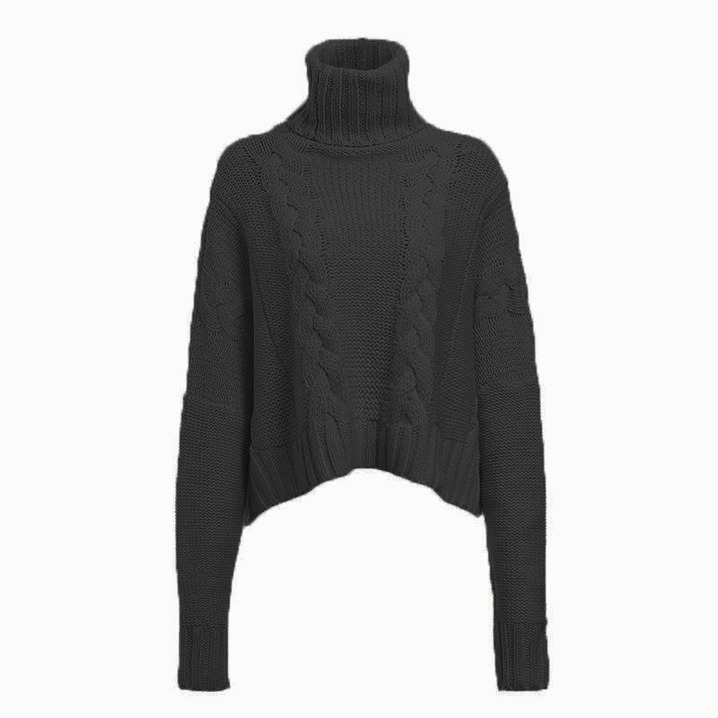 Winter New European And American AliExpress Amazon Sweater Cable-knit Turtleneck Short Sweater