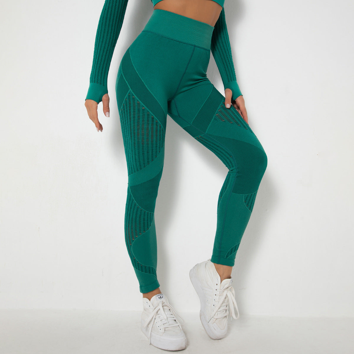Seamless Mesh Knit Yoga Leggings High-Waist Hip-Lifting Sports Fitness Pants