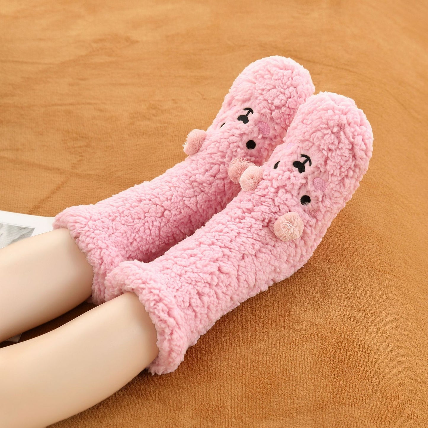 Lamb Velvet Bear Cute Embroidered Floor Shoes Warm Socks
