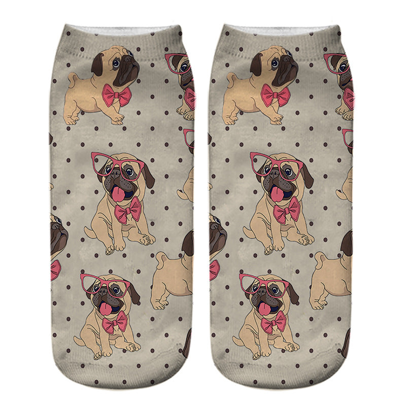 Dog PUG cartoon 3D printing socks