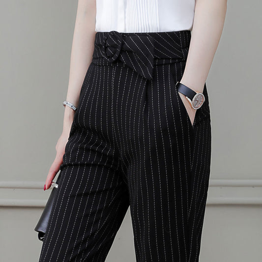Stretch Thin Striped Professional Harem Pants Fashion All-match Casual Pants