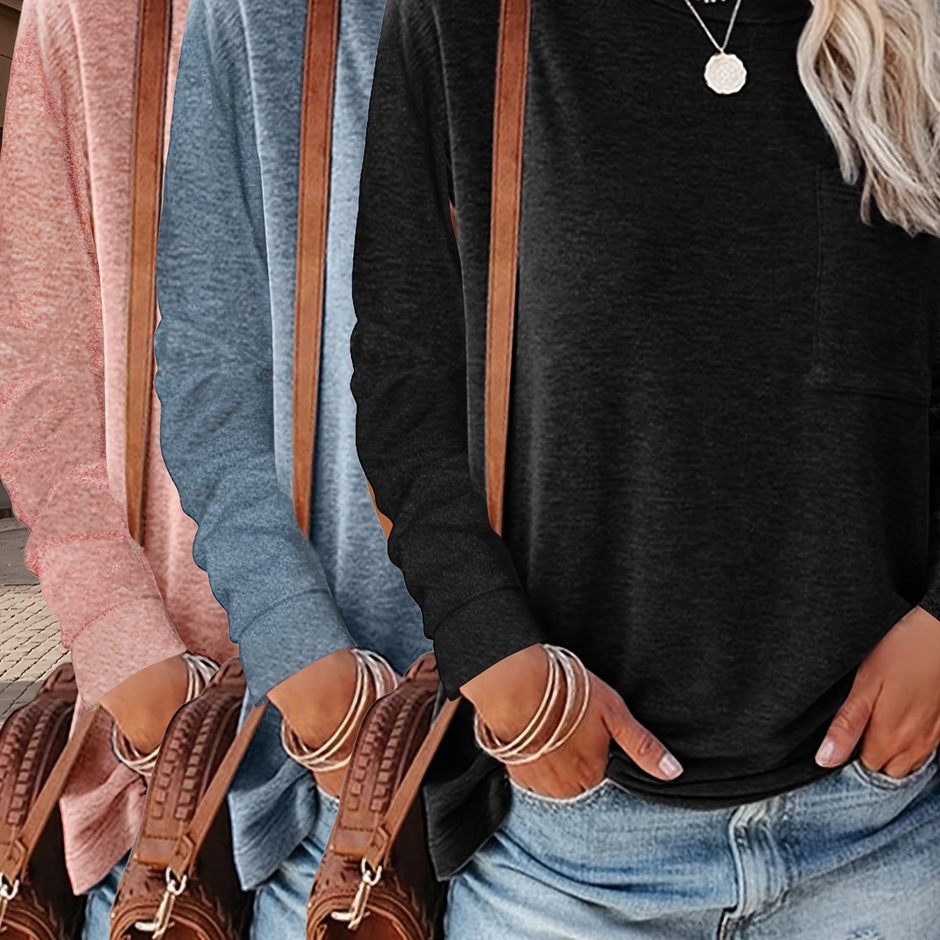 Women's Casual 3pcs Long Sleeve T Shirts Soft Cross-border dropshipping