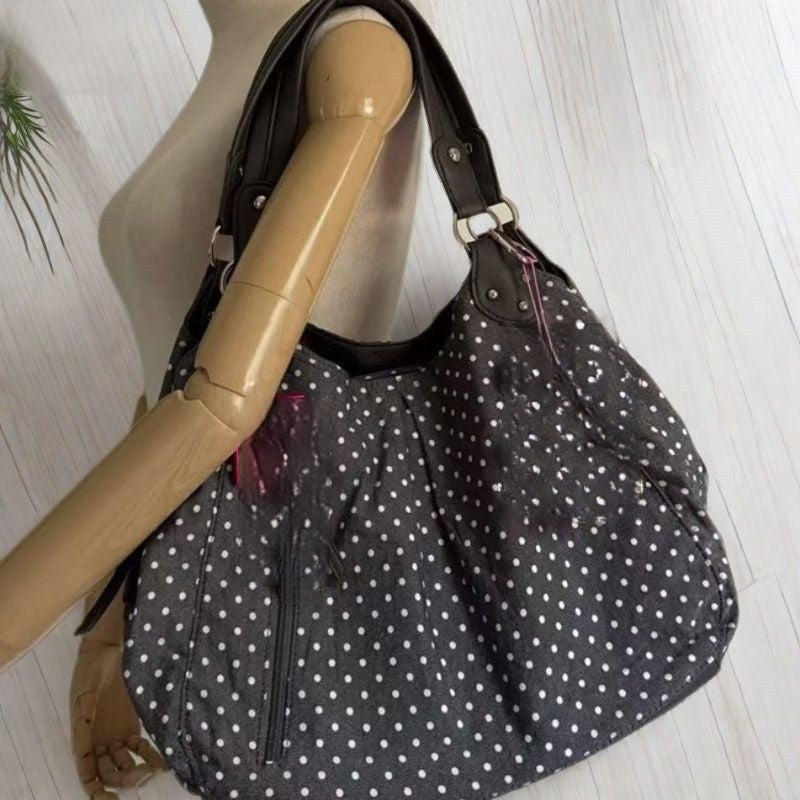 Commuter Casual Retro Polka-Dot Canvas Shoulder Bag