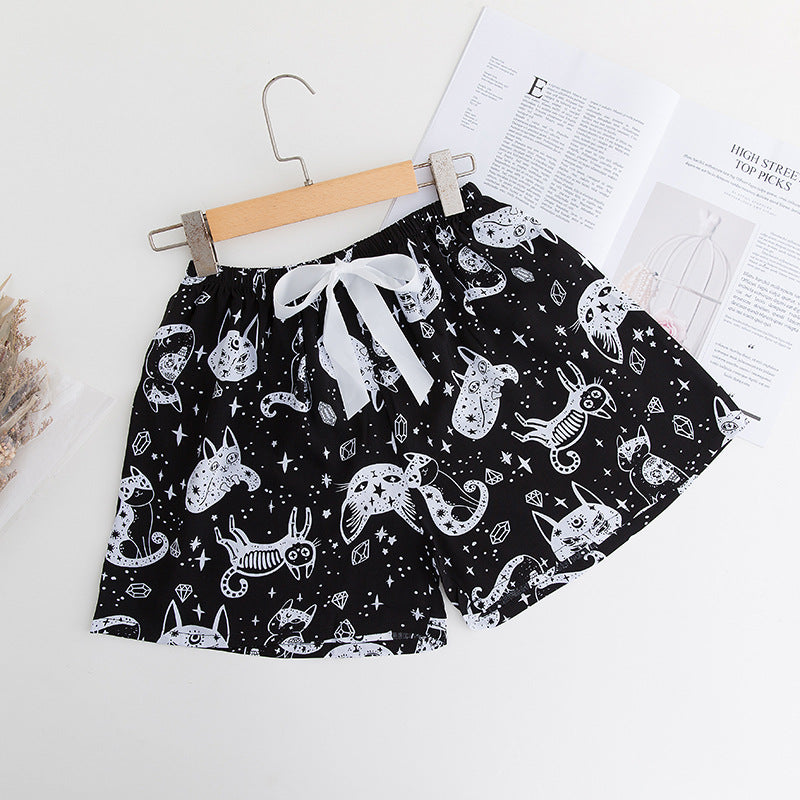 Shorts Thin Japanese Floral Draping Elastic Waist Pajama Pants