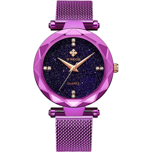 Fashion Simple Starry Sky Mesh With Quartz Waterproof Ladies Watch