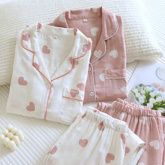 Cotton Gauze Pajamas Ladies' Homewear Long Sleeve Trousers Suit