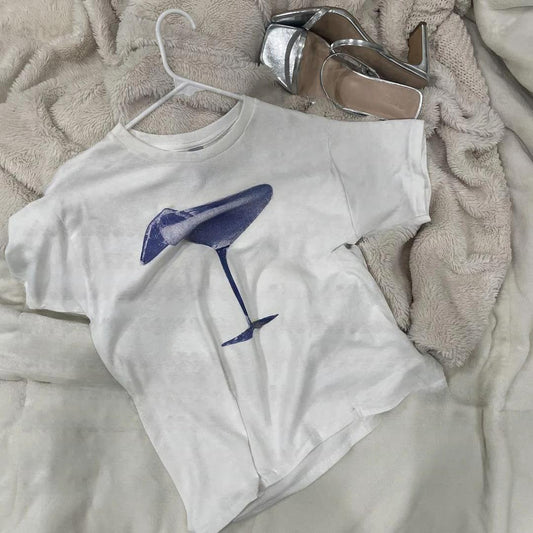Summer Women's Cotton T-shirt Cocktail Glass