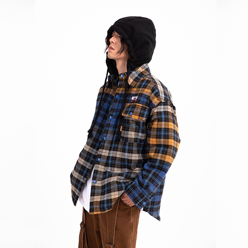 Sticker Embroidery Thickened Plaid Shirt Coat