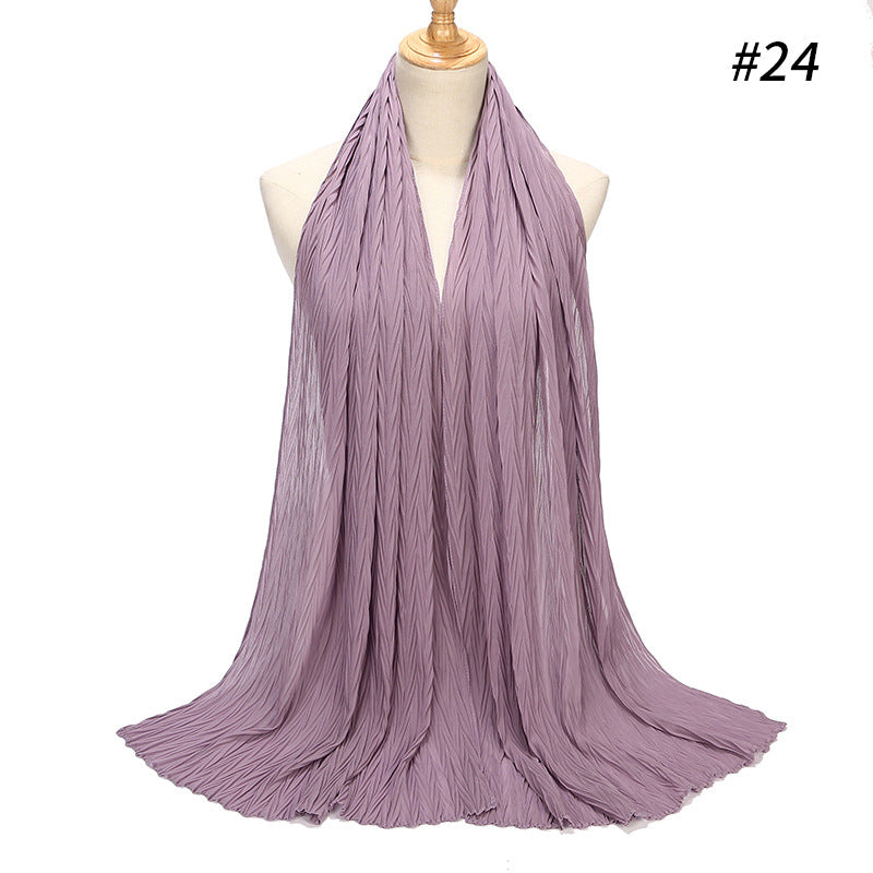 Fashion Pearl Chiffon Pleated Head Gauze Scarf