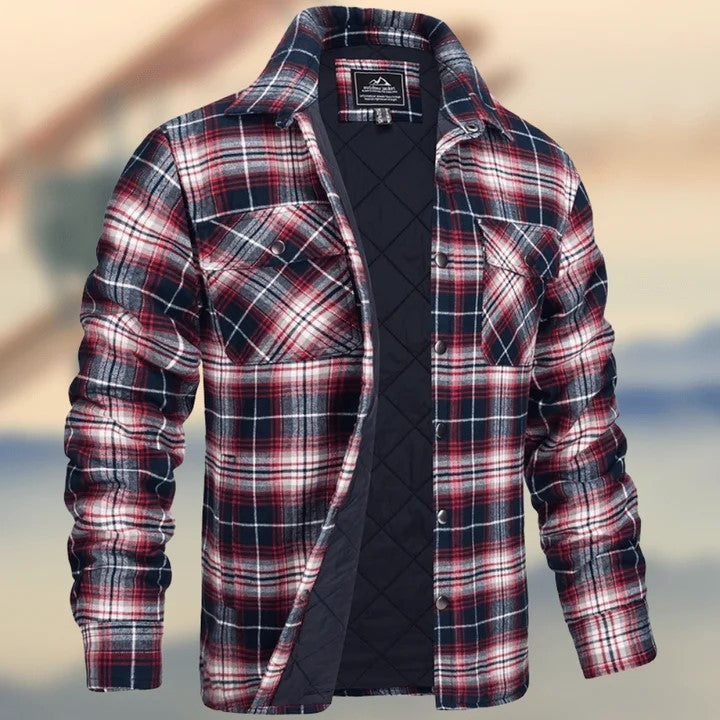 Men's Long Sleeve Lapel Plaid Thickened Shirt Jacket