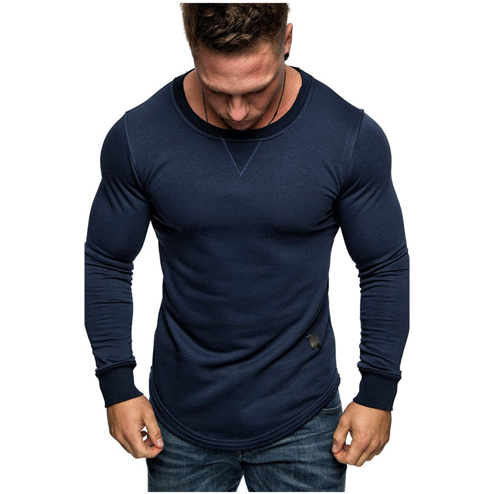 European And American Men's Solid Color Sweater With Round Neck