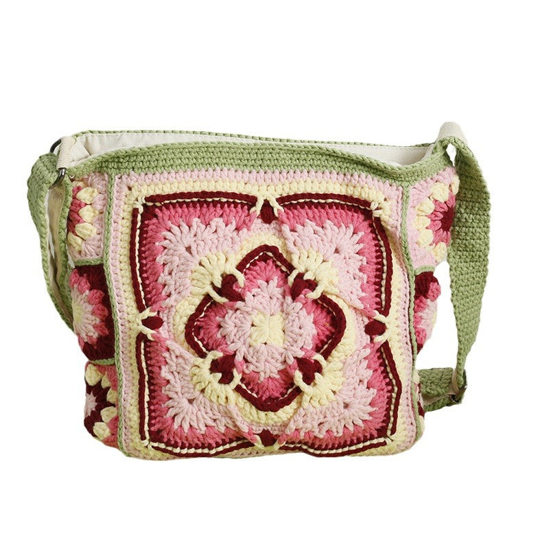 Håndvævet Bedstemor Plaid Crossbody-taske i bohemestil
