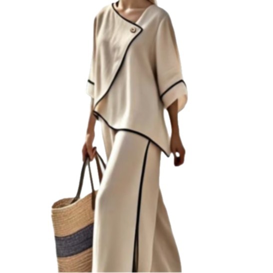 Womens Vacation-Ready Loose Striped Print Wide-Leg Pants Set