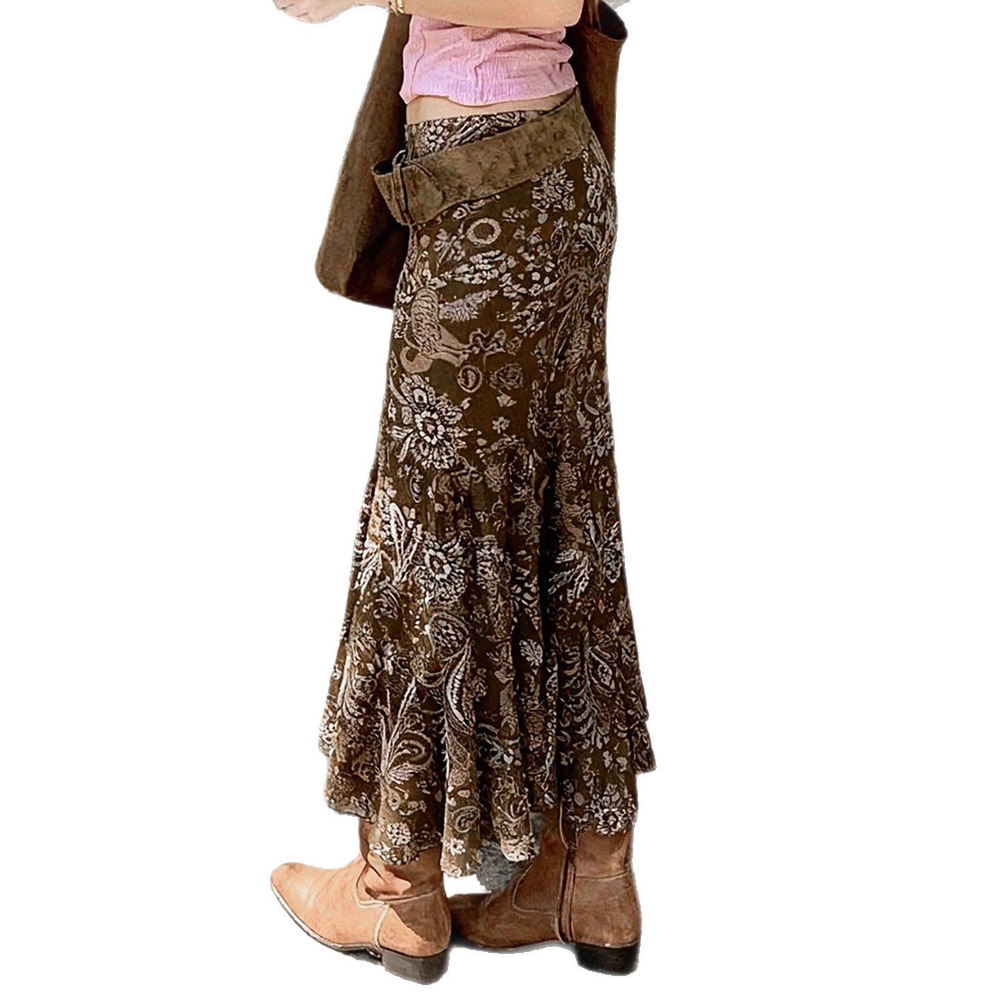 American-style Vintage Print Asymmetrical Skirt For Women