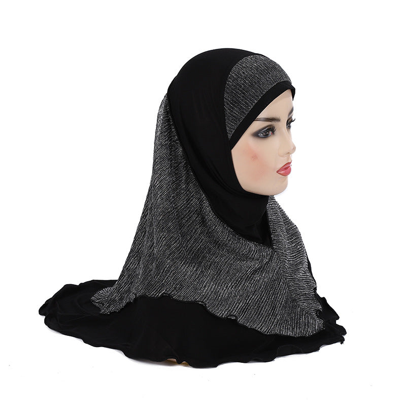 Malay Women's Crystal Ma Gold Silk Stitching Veil Hat Headscarf