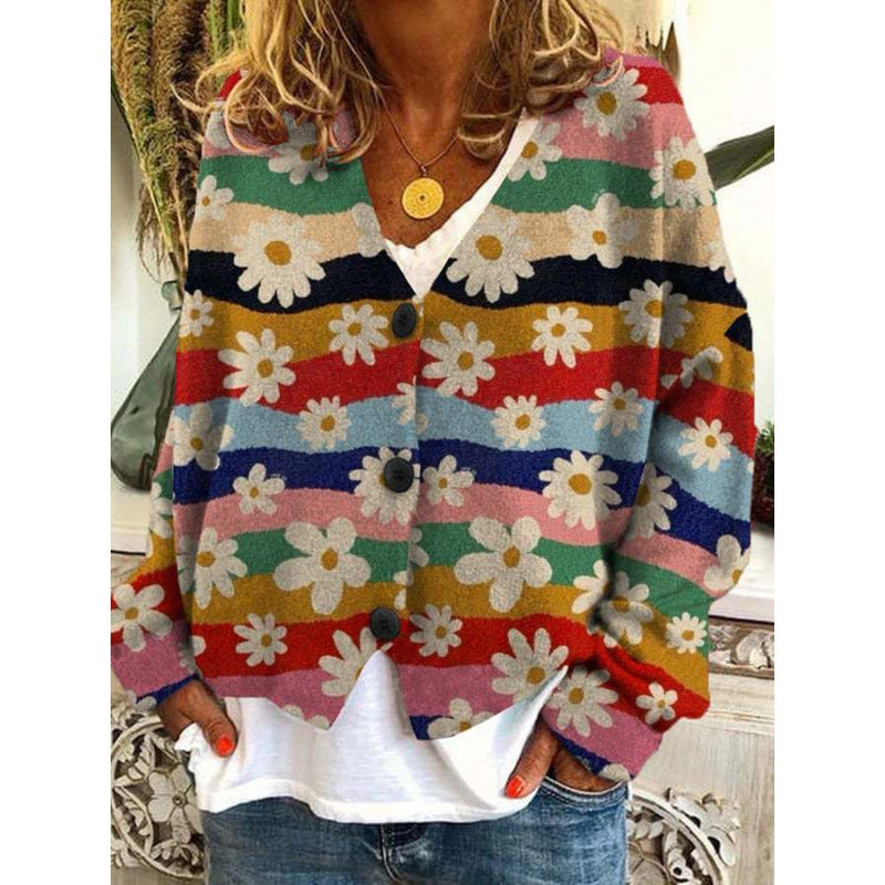 Women's Abstract Printing Casual Coat Cardigan