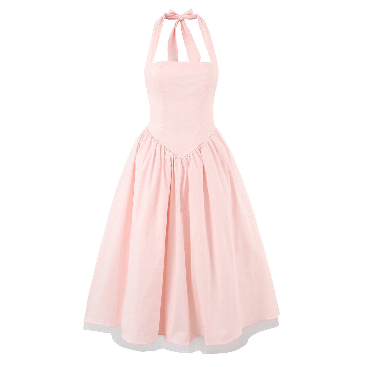 Slim Fit Neck Hanging Collar Lace Up Hard Mesh Dress