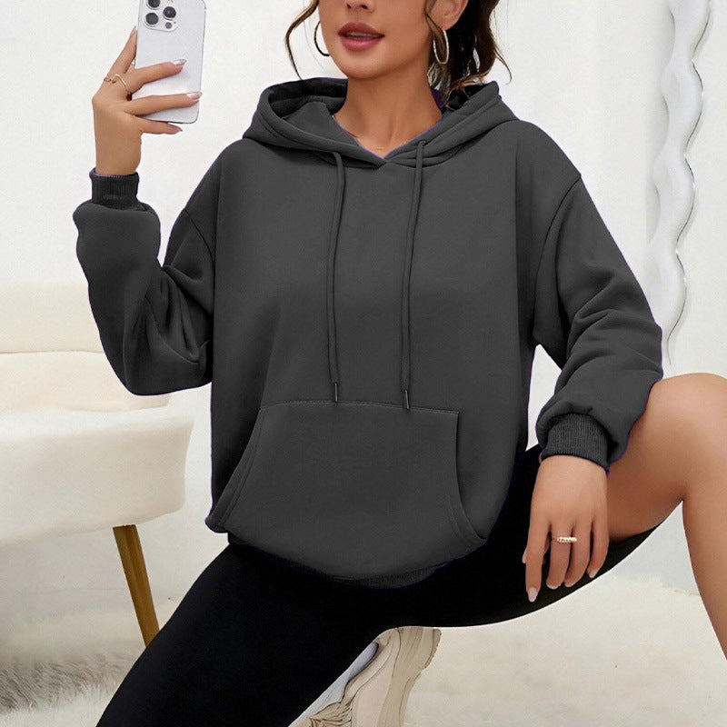 Alsidig Løs Sweatshirt med Snøre og Lomme Langærmet Dame
