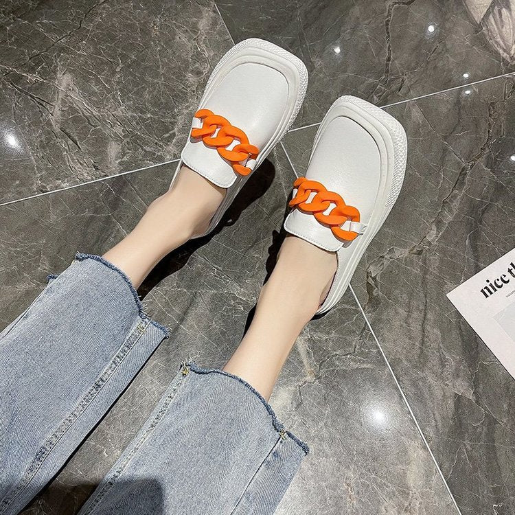 Color Matching Baotou Small White Shoes Half Drag Women's Shoes