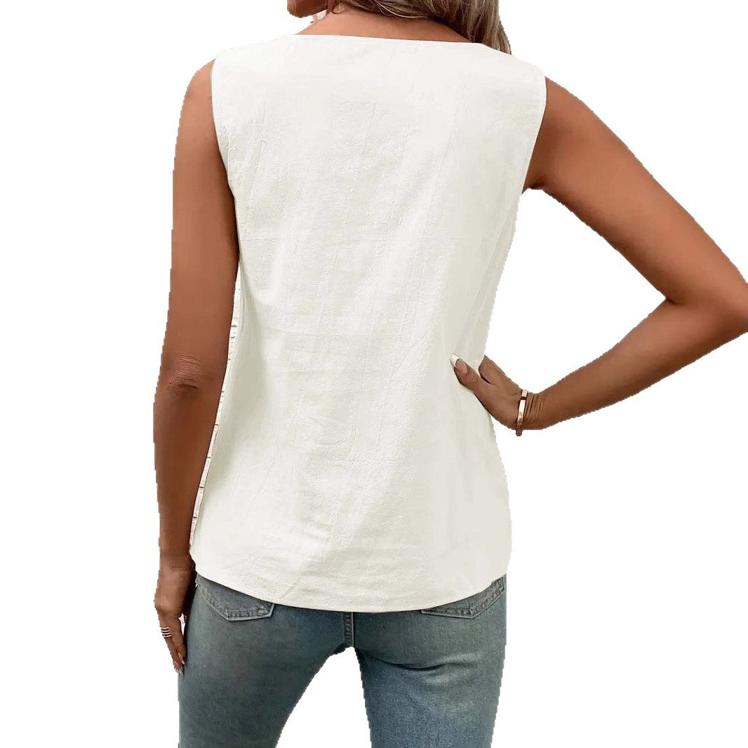 Multi-Color Casual Diagonal Collar Button Vest For Women