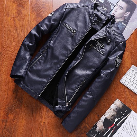 velvet anti - cold PU leather jacket