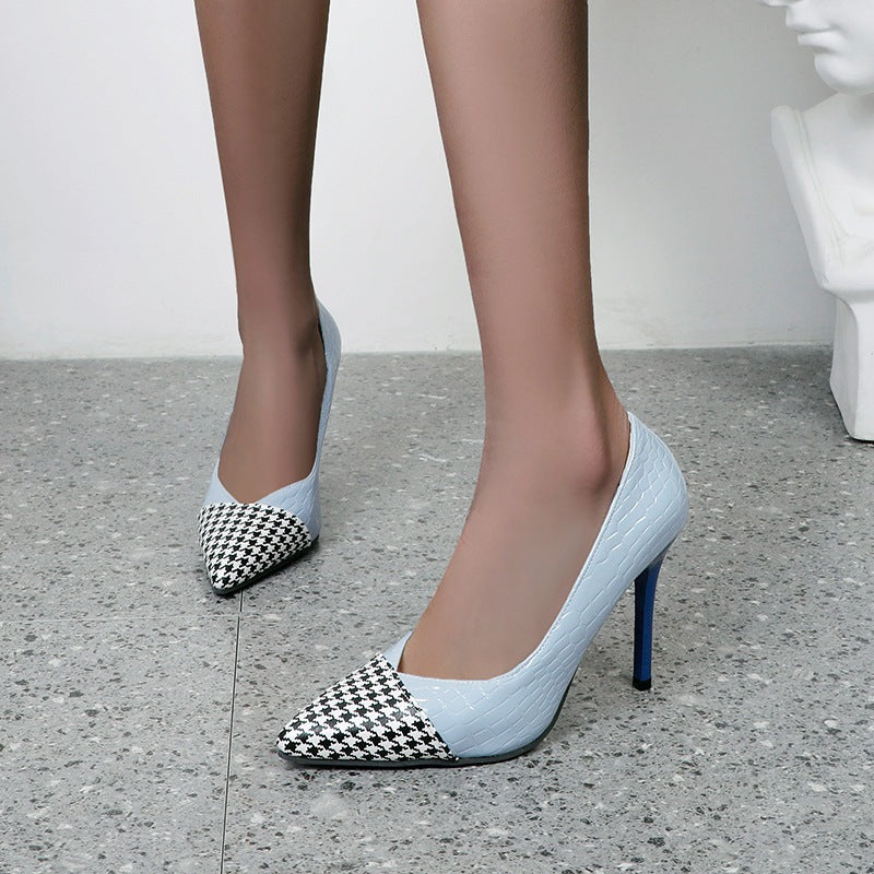 High Heels European And American Color Matching Pointed Shallow Mouth Stiletto Shoes
