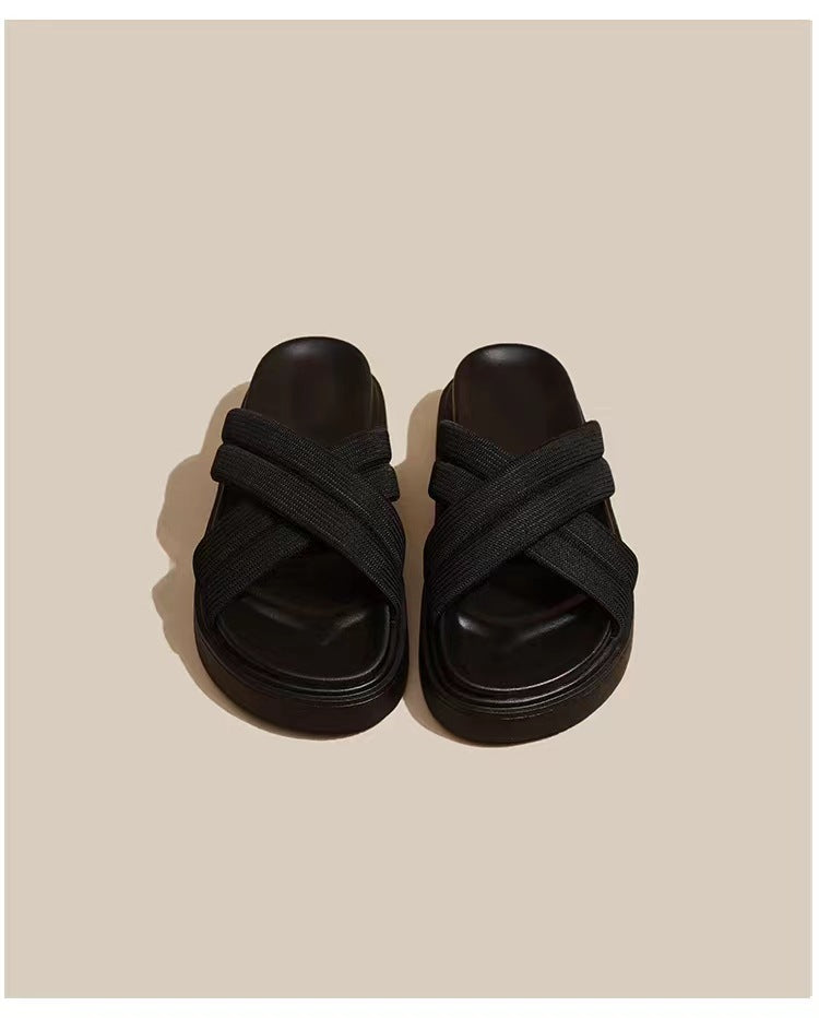 Tyksålet All-matching Vævede Tøfler med Velcro og Muffin-sål