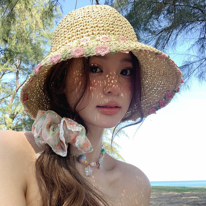 Sweet All-matching Woven Straw Hat Female Seaside Sun-proof Bucket Hat
