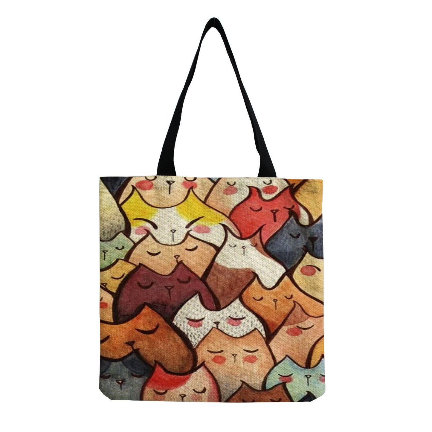Foldable Portable Cute Cat-group Printed Handbag