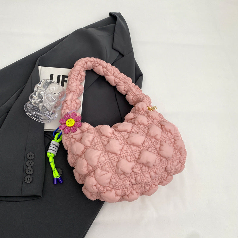 Women's Fashionable Pleated Bubble Down Jacket Shoulder Bag